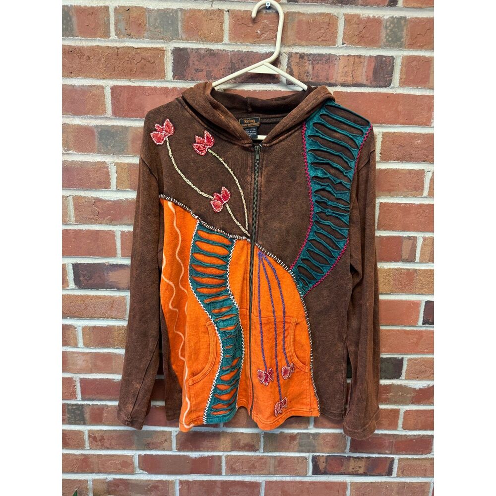 Rising International Nepal Patchwork Hippie Hoodie XL Boho Festival
